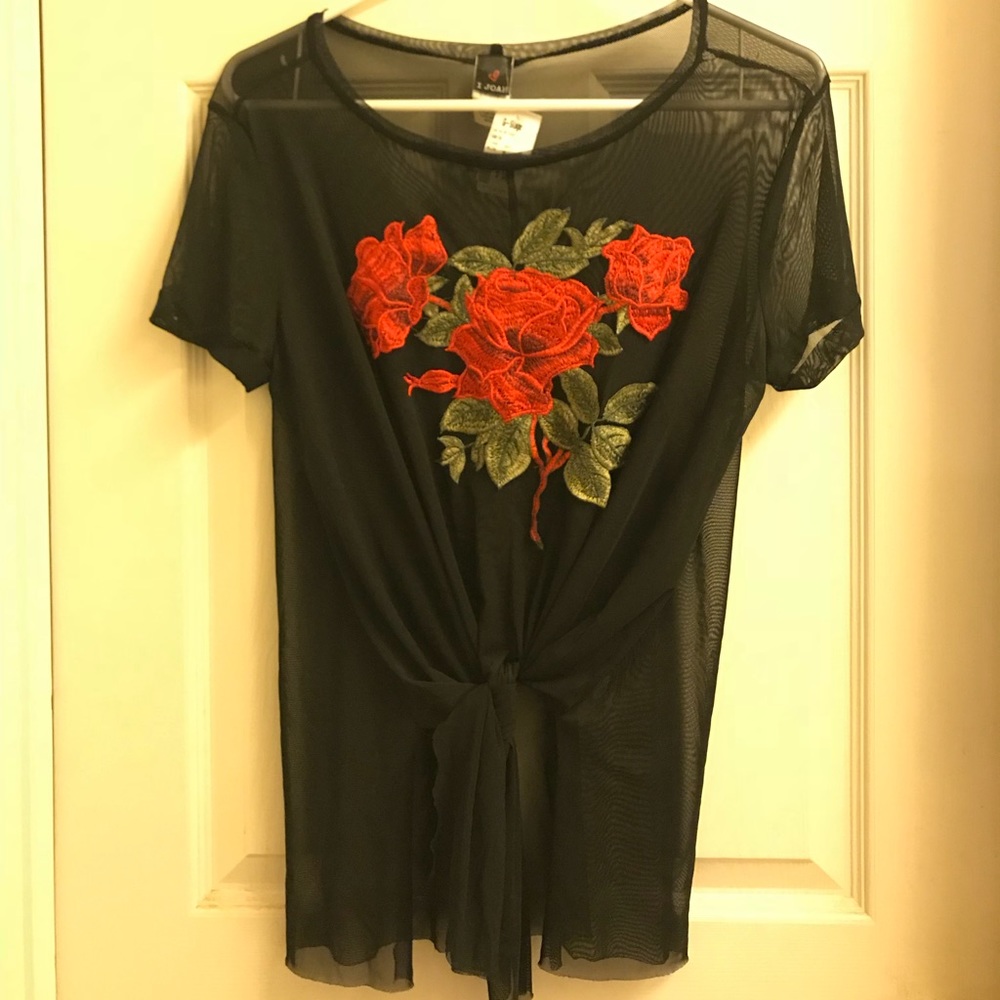 Floral Front Tie Mesh Top